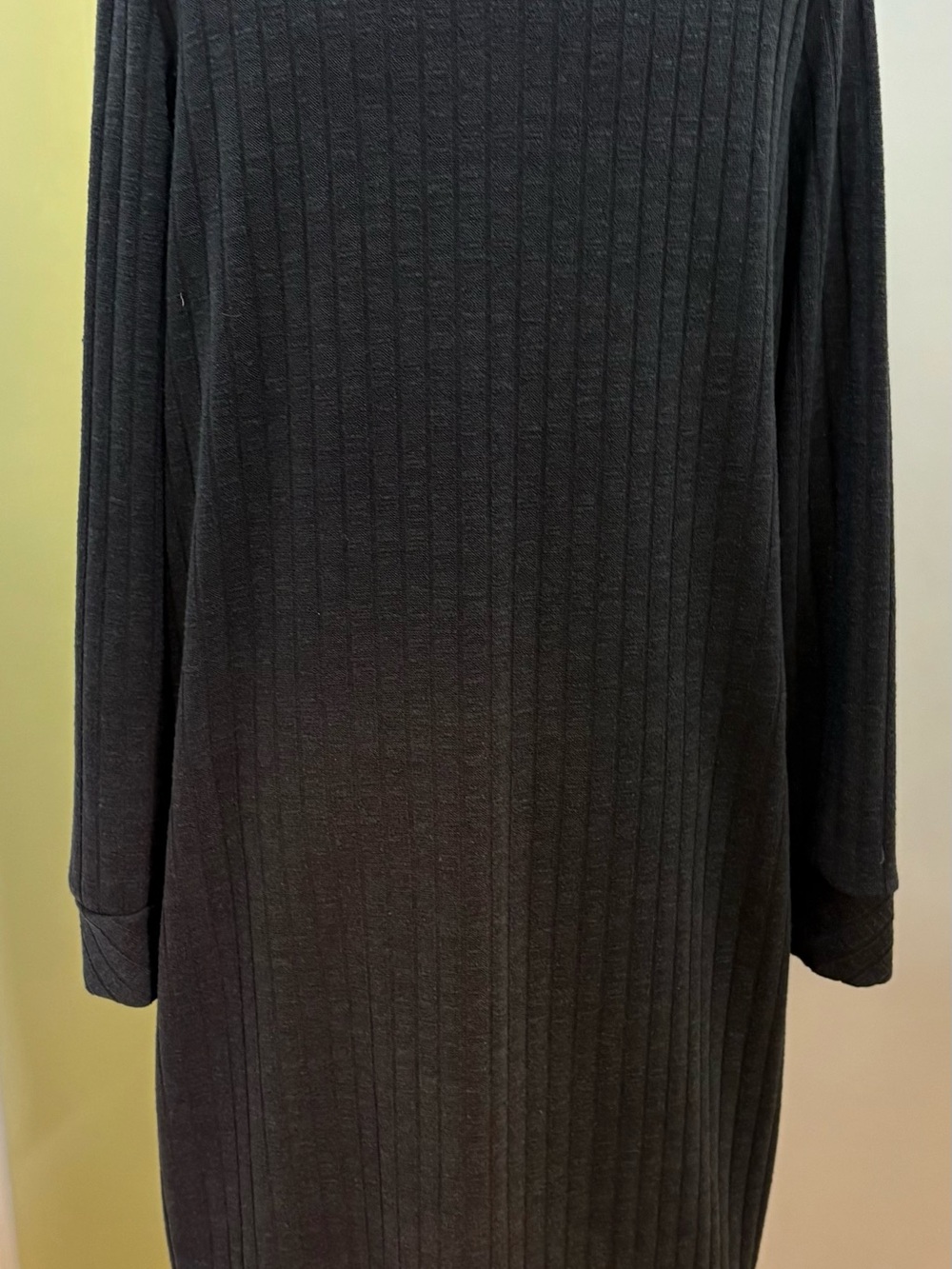 Dark Gray Ribbed Midi Dress - Women's Long Sleeve